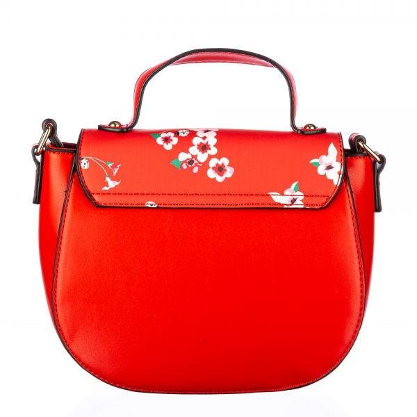 Γυναικεία τσάντα Flower Κόκκινη οικολογικό δέρμα, 4 - Kalapod.gr